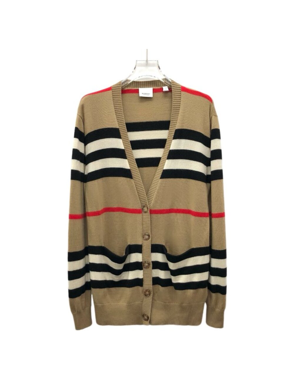Burberry Brown Striped Wool V-Neck Cardigan